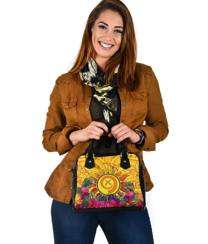 Polynesian Shoulder Handbags - Vanuatu Symbols With Hibiscus