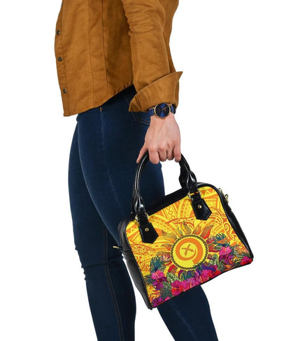 Polynesian Shoulder Handbags - Vanuatu Symbols With Hibiscus