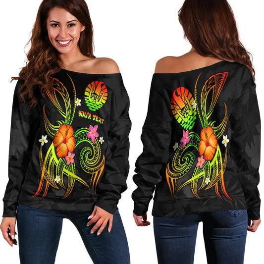 Polynesian Tahiti Personalised Women Off Shoulder Sweater - Legend of Tahiti (Reggae)