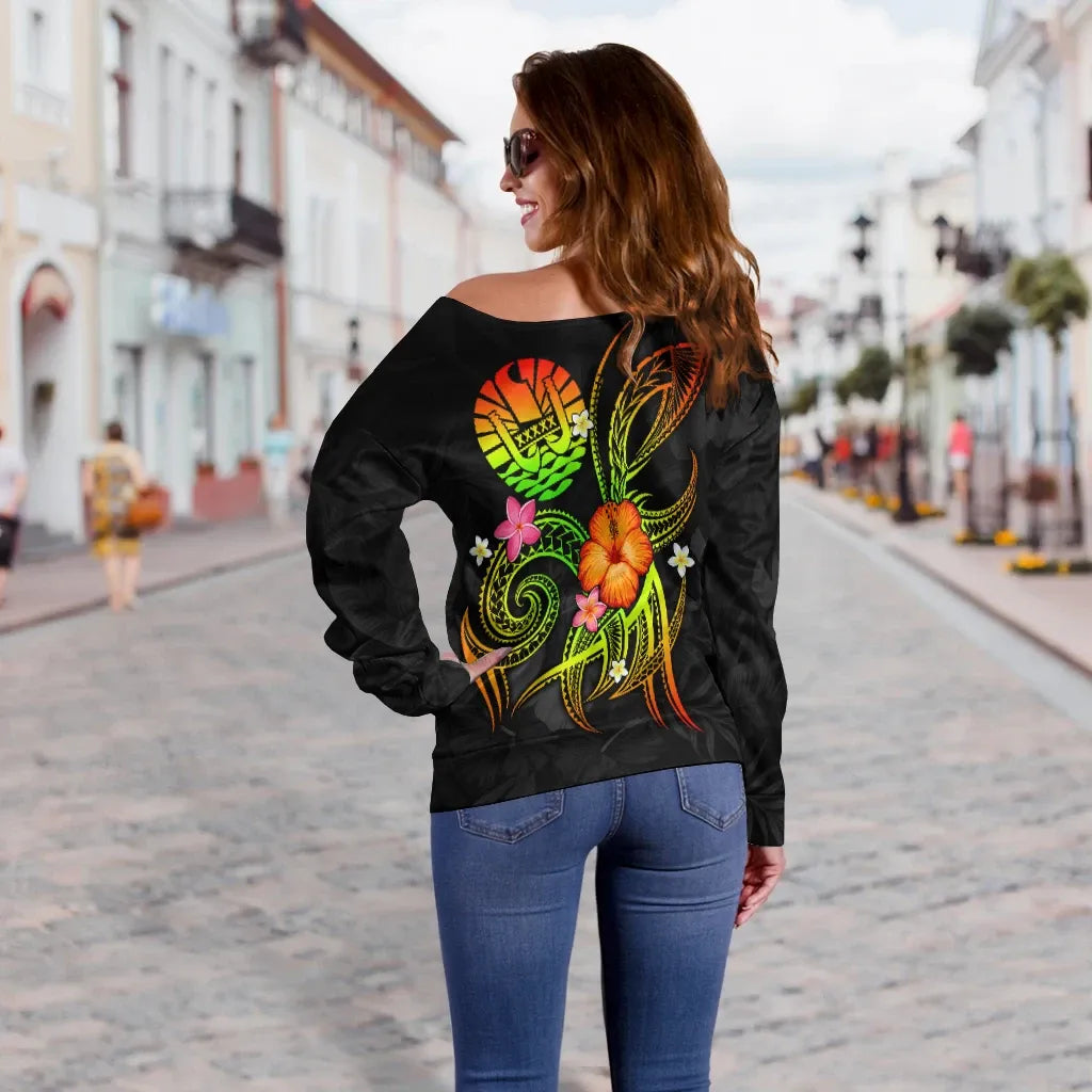 Polynesian Tahiti Personalised Women Off Shoulder Sweater - Legend of Tahiti (Reggae)