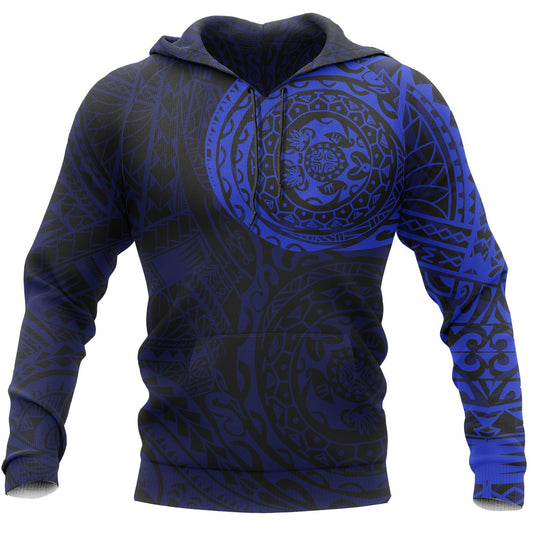 Polynesian Hoodie - Polynesian Tattoo Blue Style
