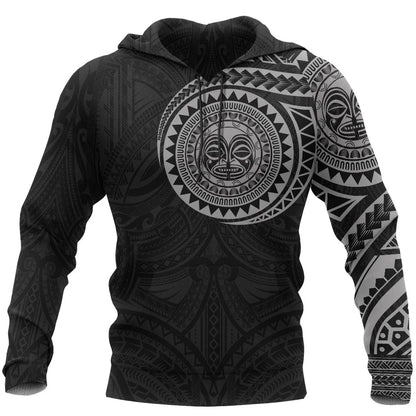 Polynesian Hoodie - Polynesian Tiki Face Tattoo Style Gray