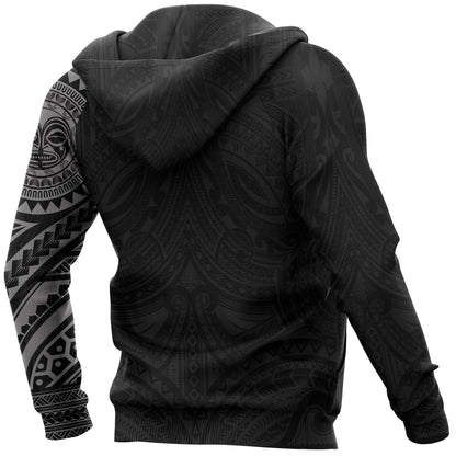 Polynesian Hoodie - Polynesian Tiki Face Tattoo Style Gray