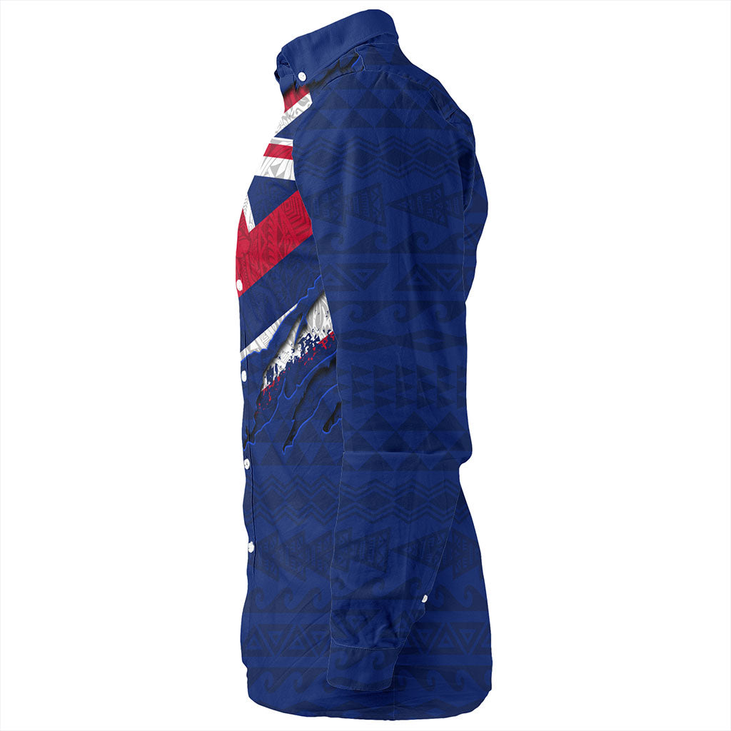 Hawaii Long Sleeve Shirt Polynesia Tribal Flag With Coat Of Arms Crack Style