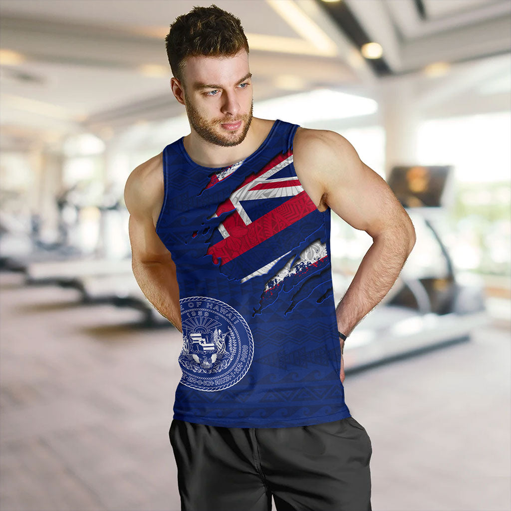 Hawaii Tank Top Polynesia Tribal Flag With Coat Of Arms Crack Style