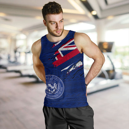 Hawaii Tank Top Polynesia Tribal Flag With Coat Of Arms Crack Style