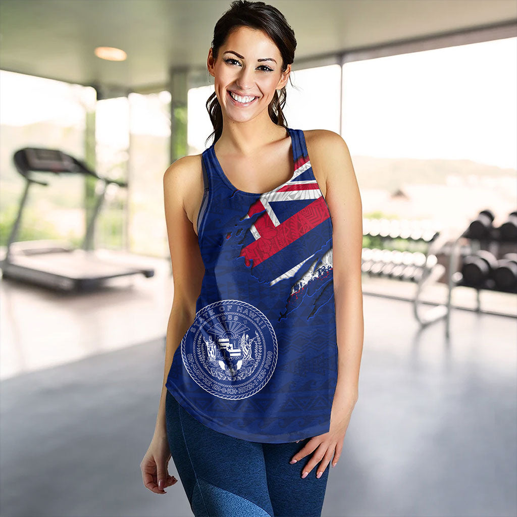 Hawaii Women Tank Polynesia Tribal Flag With Coat Of Arms Crack Style