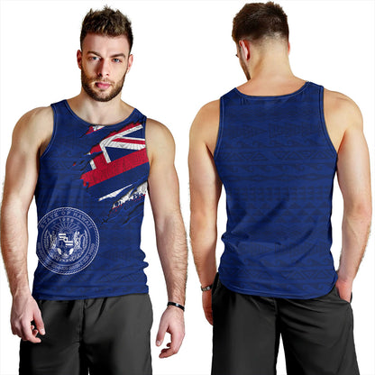 Hawaii Tank Top Polynesia Tribal Flag With Coat Of Arms Crack Style