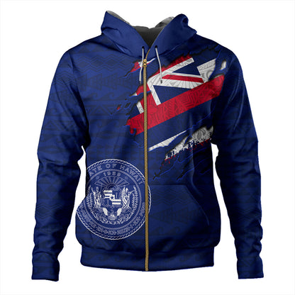 Hawaii Hoodie Polynesia Tribal Flag With Coat Of Arms Crack Style