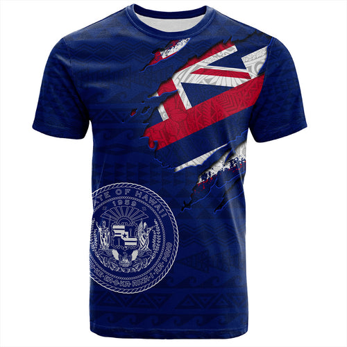 Hawaii T-Shirt Polynesia Tribal Flag With Coat Of Arms Crack Style