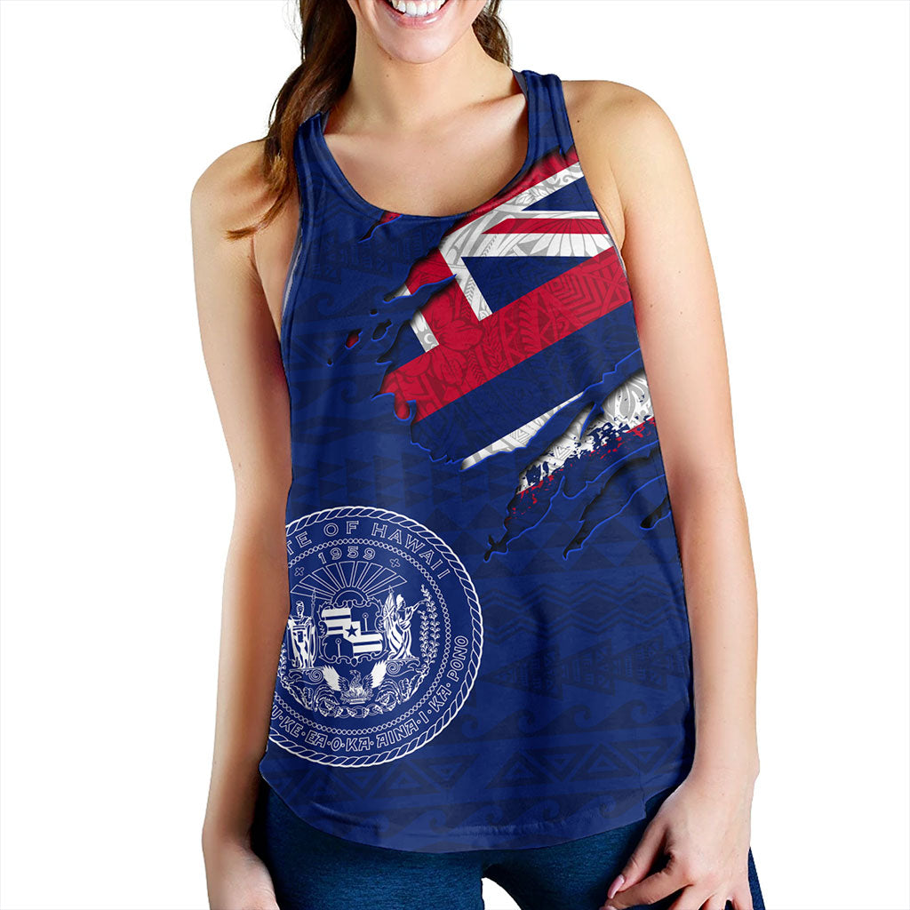 Hawaii Women Tank Polynesia Tribal Flag With Coat Of Arms Crack Style