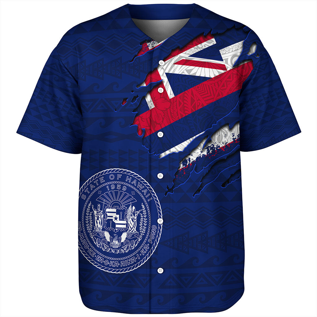 Hawaii Baseball Shirt Polynesia Tribal Flag With Coat Of Arms Crack Style