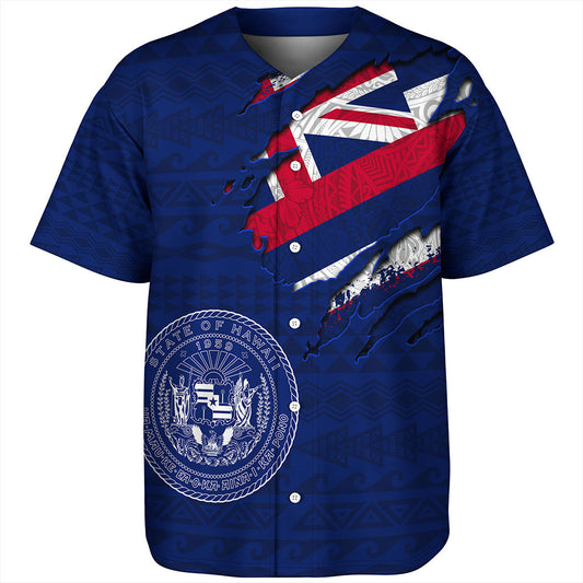 Hawaii Baseball Shirt Polynesia Tribal Flag With Coat Of Arms Crack Style