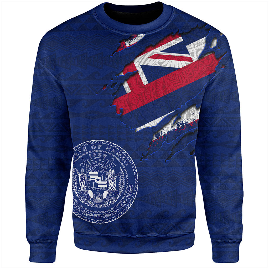 Hawaii Sweatshirt Polynesia Tribal Flag With Coat Of Arms Crack Style