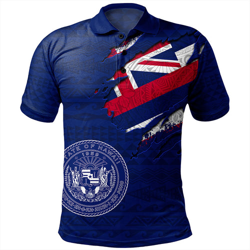 Hawaii Polo Shirt Polynesia Tribal Flag With Coat Of Arms Crack Style