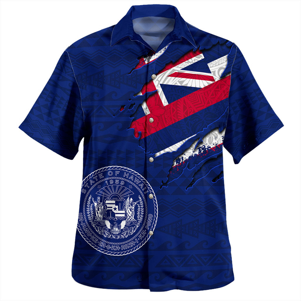 Hawaii Hawaiian Shirt Polynesia Tribal Flag With Coat Of Arms Crack Style