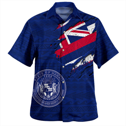 Hawaii Hawaiian Shirt Polynesia Tribal Flag With Coat Of Arms Crack Style