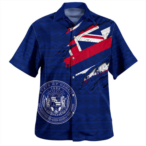 Hawaii Hawaiian Shirt Polynesia Tribal Flag With Coat Of Arms Crack Style