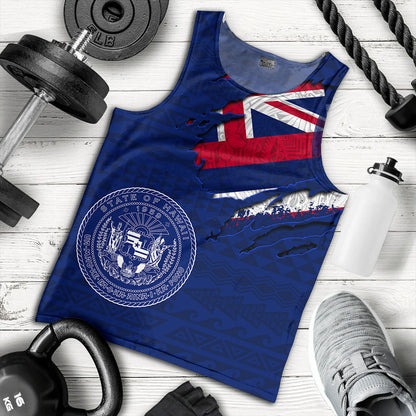 Hawaii Tank Top Polynesia Tribal Flag With Coat Of Arms Crack Style