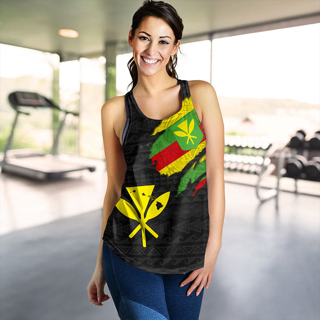 Hawaii Women Tank Polynesia Tribal Kanaka Maoli Flag Crack Style