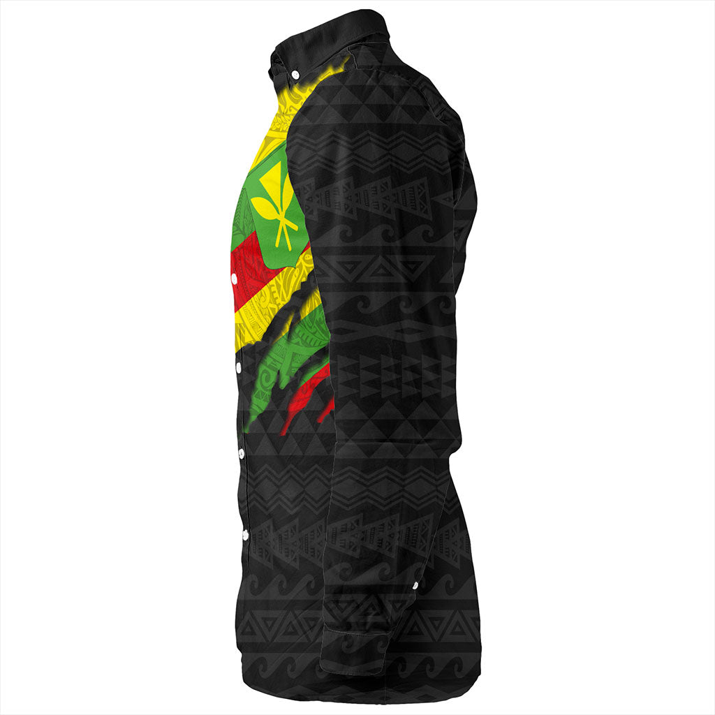 Hawaii Long Sleeve Shirt Polynesia Tribal Kanaka Maoli Flag Crack Style