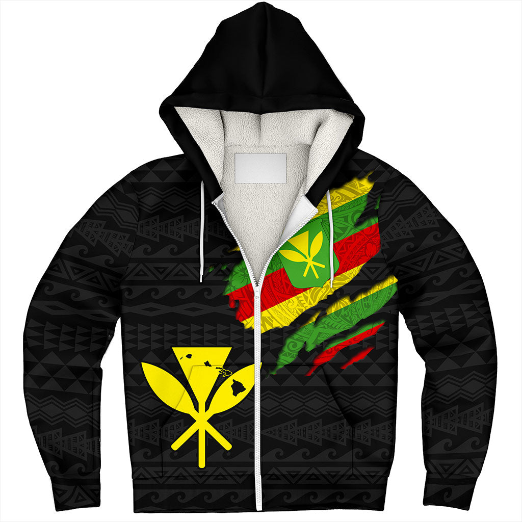 Hawaii Sherpa Hoodie Polynesia Tribal Kanaka Maoli Flag Crack Style