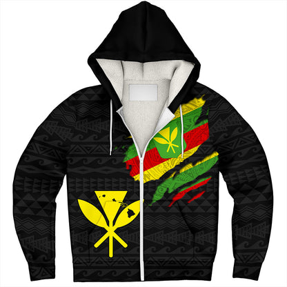 Hawaii Sherpa Hoodie Polynesia Tribal Kanaka Maoli Flag Crack Style