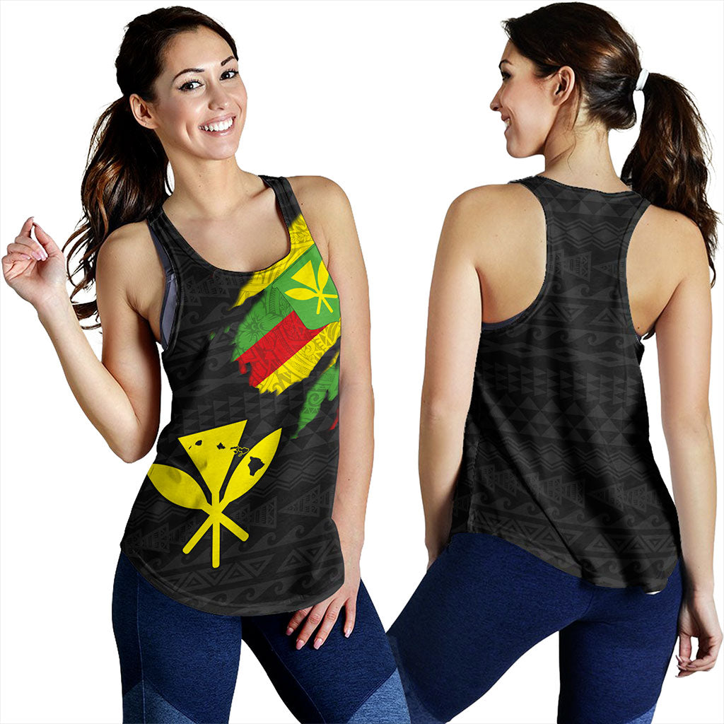 Hawaii Women Tank Polynesia Tribal Kanaka Maoli Flag Crack Style