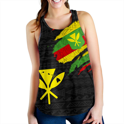 Hawaii Women Tank Polynesia Tribal Kanaka Maoli Flag Crack Style