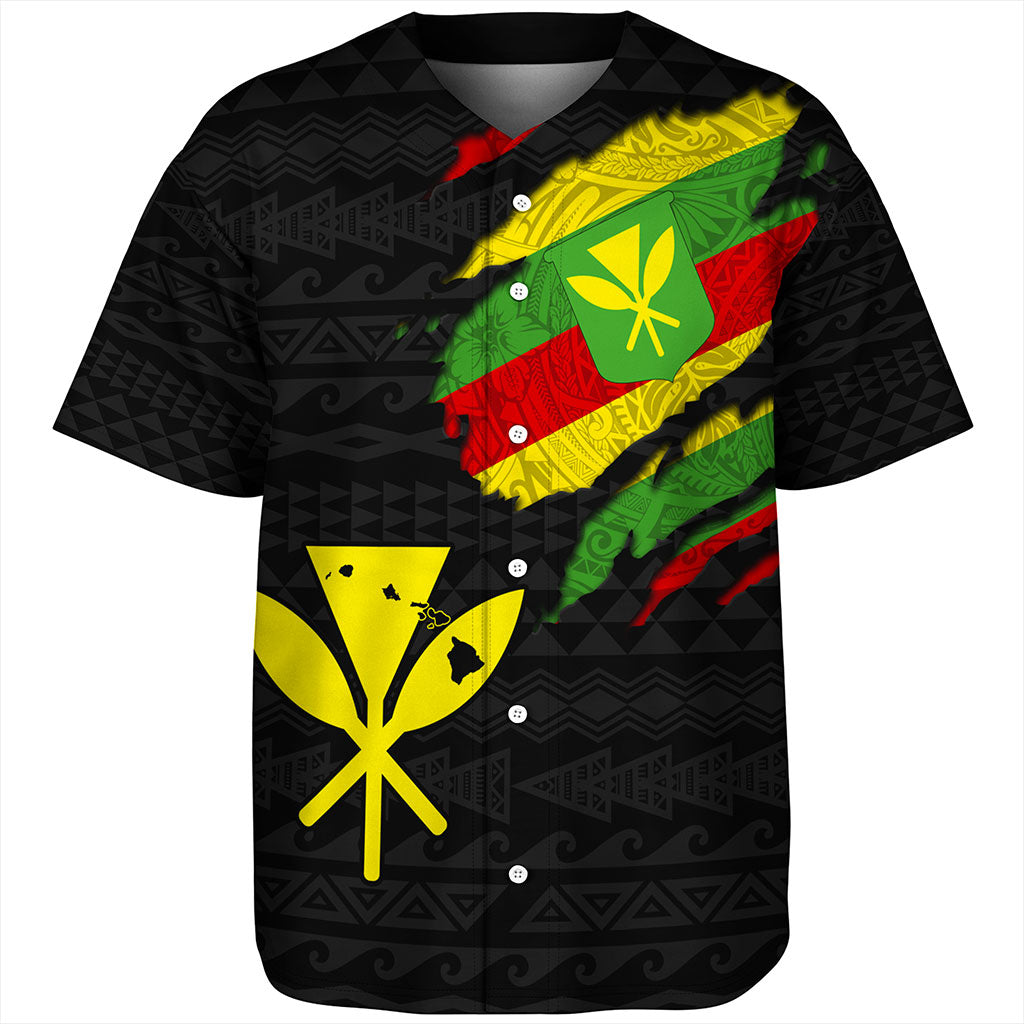 Hawaii Baseball Shirt Polynesia Tribal Kanaka Maoli Flag Crack Style