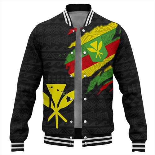 Hawaii Baseball Jacket Polynesia Tribal Kanaka Maoli Flag Crack Style