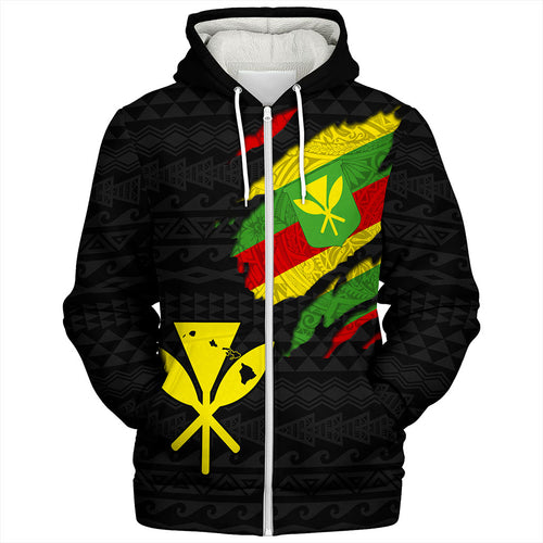 Hawaii Sherpa Hoodie Polynesia Tribal Kanaka Maoli Flag Crack Style