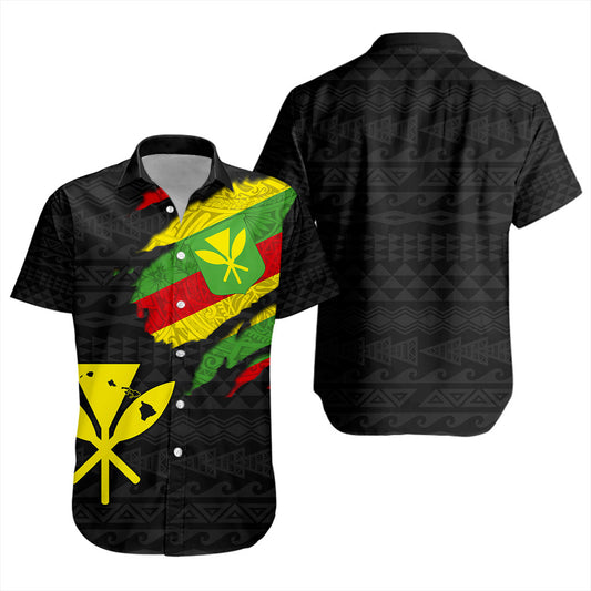 Hawaii Short Sleeve Shirt Polynesia Tribal Kanaka Maoli Flag Crack Style