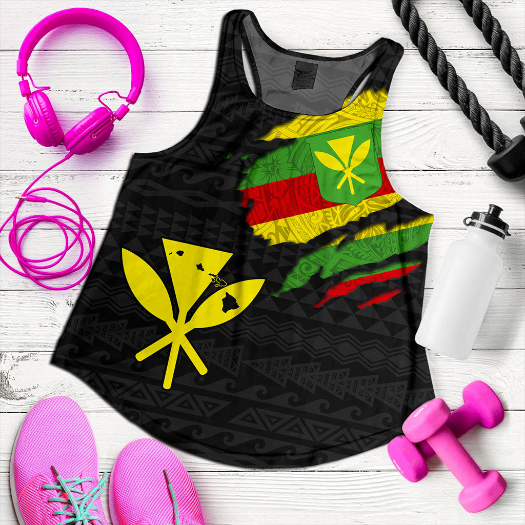 Hawaii Women Tank Polynesia Tribal Kanaka Maoli Flag Crack Style