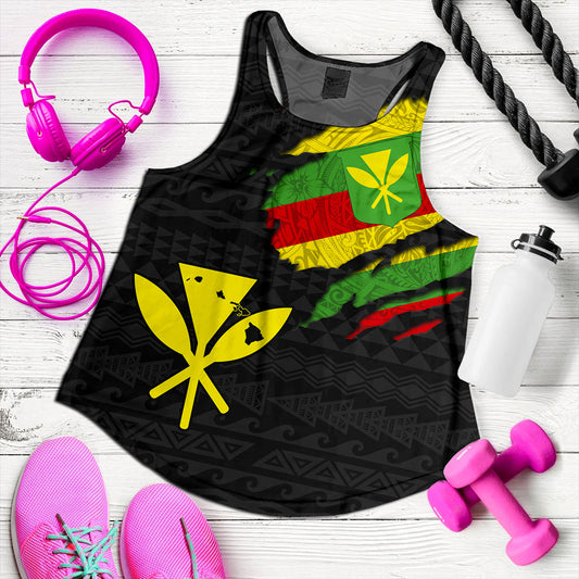 Hawaii Women Tank Polynesia Tribal Kanaka Maoli Flag Crack Style