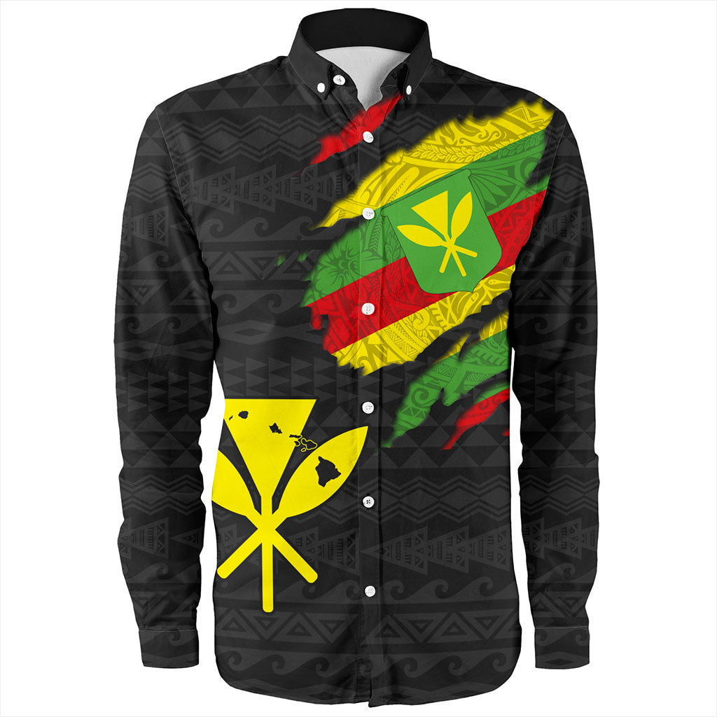 Hawaii Long Sleeve Shirt Polynesia Tribal Kanaka Maoli Flag Crack Style