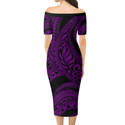 Hawaii Combo Short Sleeve Dress And Shirt Tribal Pattern Polynesian Purple