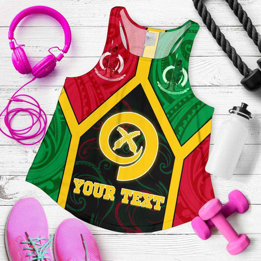 Polynesian Vanuatu Custom Personalised Women Racerback Tank - Vanuatu Flag and Coat Of Arms