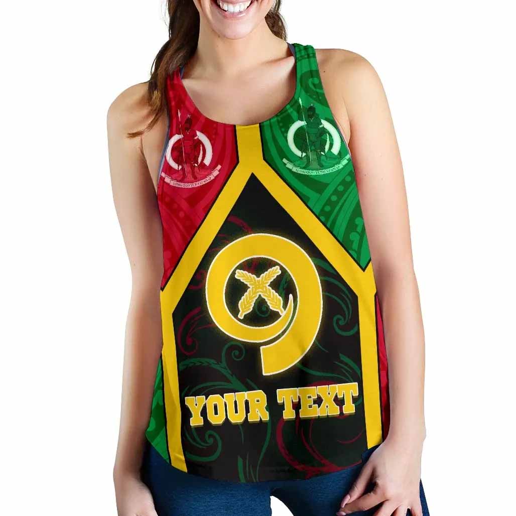 Polynesian Vanuatu Custom Personalised Women Racerback Tank - Vanuatu Flag and Coat Of Arms