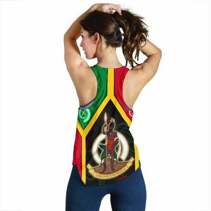 Polynesian Vanuatu Custom Personalised Women Racerback Tank - Vanuatu Flag and Coat Of Arms
