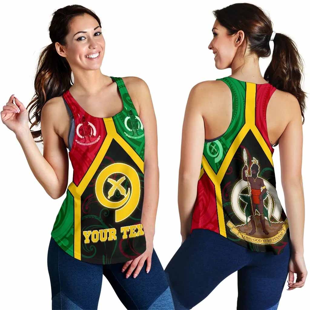 Polynesian Vanuatu Custom Personalised Women Racerback Tank - Vanuatu Flag and Coat Of Arms