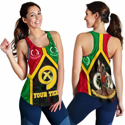 Polynesian Vanuatu Custom Personalised Women Racerback Tank - Vanuatu Flag and Coat Of Arms