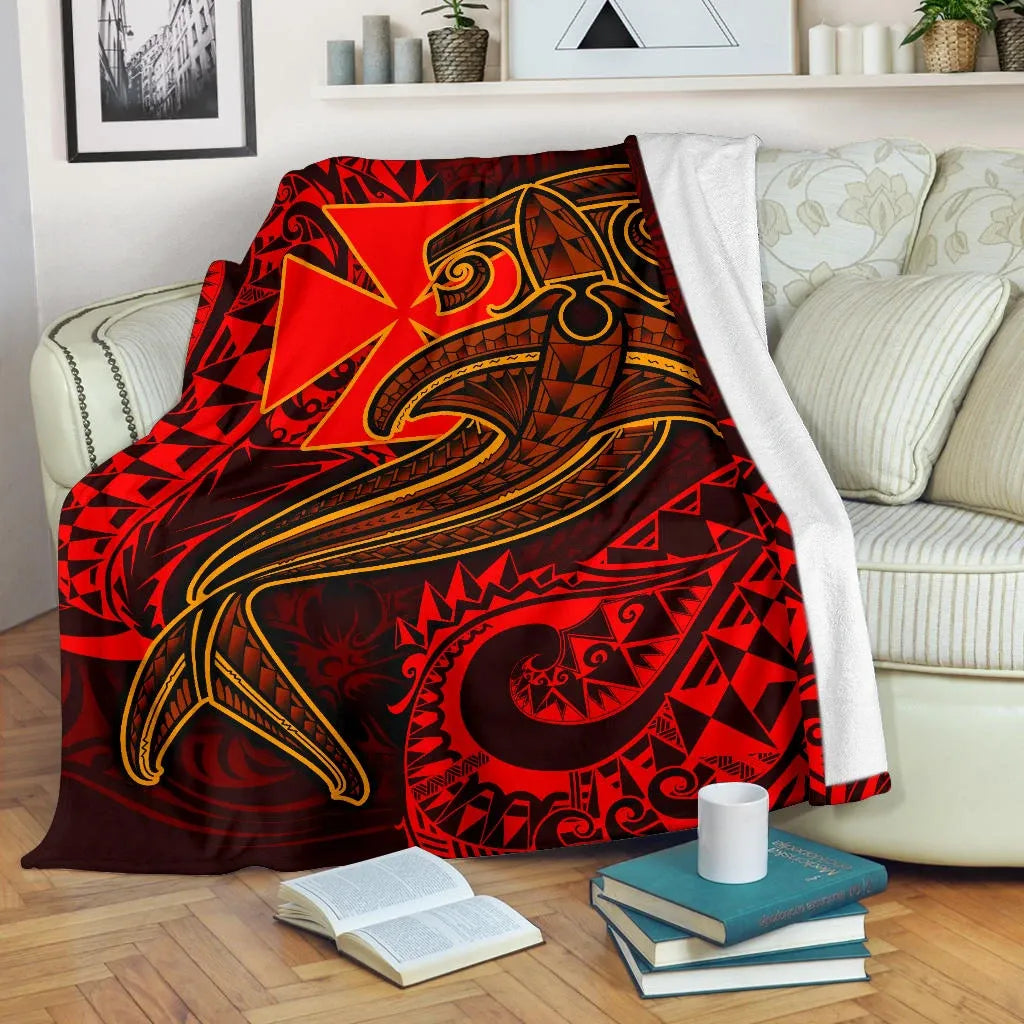 Polynesian Wallis and Futuna Premium Blanket - Red Shark Polynesian Tattoo