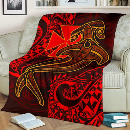 Polynesian Wallis and Futuna Premium Blanket - Red Shark Polynesian Tattoo