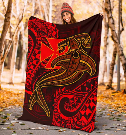 Polynesian Wallis and Futuna Premium Blanket - Red Shark Polynesian Tattoo
