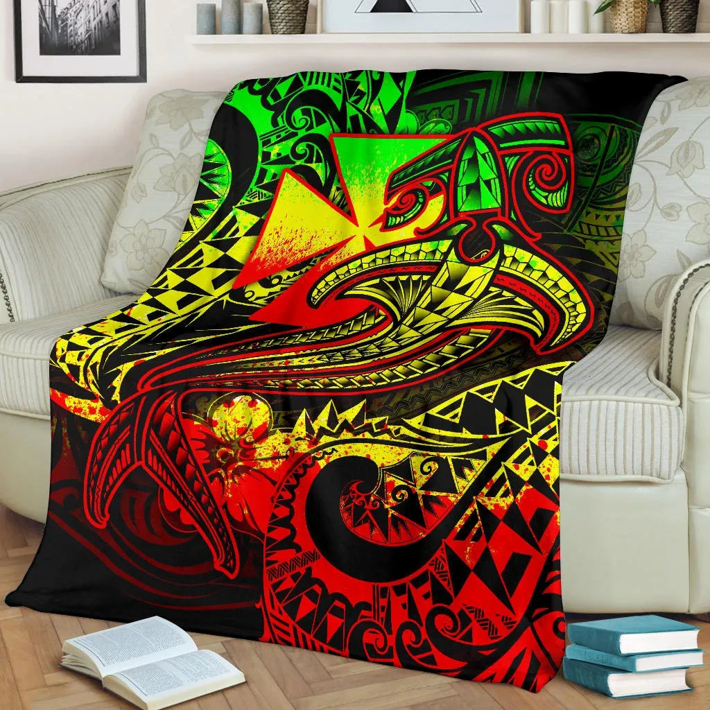 Polynesian Wallis and Futuna Premium Blanket - Reggae Shark Polynesian Tattoo
