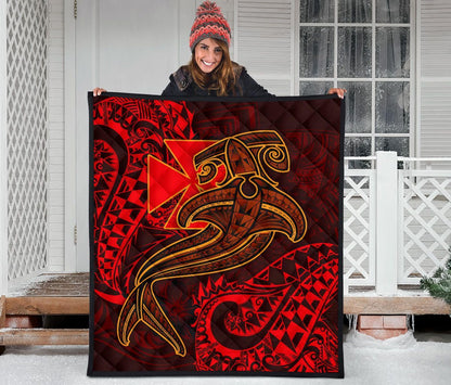 Polynesian Wallis and Futuna Premium Quilt - Red Shark Polynesian Tattoo