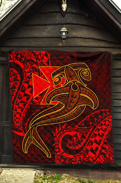 Polynesian Wallis and Futuna Premium Quilt - Red Shark Polynesian Tattoo
