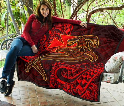 Polynesian Wallis and Futuna Premium Quilt - Red Shark Polynesian Tattoo