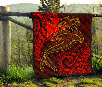 Polynesian Wallis and Futuna Premium Quilt - Red Shark Polynesian Tattoo
